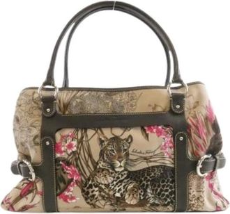 Ferragamo Pre-owned Handbags, female, Beige, Size: ONE SIZE Pre-owned Nylon Leather Tote Bag