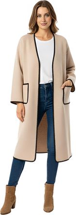 Janisramone Janisramone Contrast Edge Trim Womens Coat, Elegant Front Open with Pockets Womens Jackets, Warm Long Sleeve Cardigans for Women UK, Winter Wool Ladie