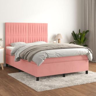 vidaXL Vidaxl - Cama Box Spring Con Colch&oacute;n Terciopelo Rosa 140x200 Cm
