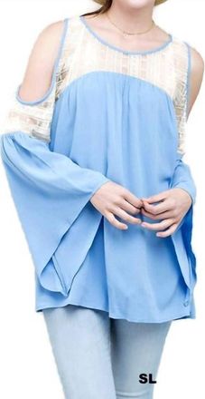 Greek Archaic Kori Lace Keyhole Sleeve Top In Blue