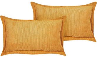 Beliani Conjunto De 2 Cojines De Pana Amarillo Mostaza 47 X 27 Cm Sala De Estar Zinnia