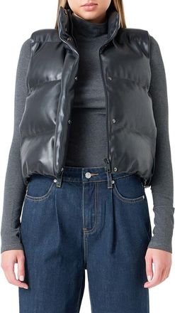 Grey Lab Faux Leather Crop Puffer Vest in Black at Nordstrom, Size Large