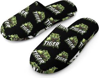 Generic Tiger Logo Mens Cozy Memory Foam Slippers Warm Cotton House Shoes Comfy Slipper for Indoor Outdoor