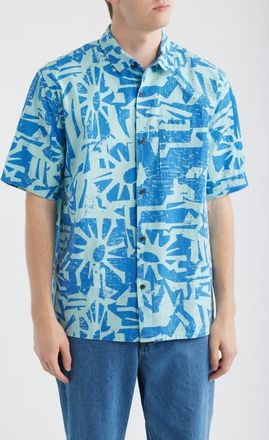 Rip Curl Liquid Trips Mason Short Sleeve Button-Up Shirt in Royal Blue at Nordstrom, Size Xx-Large