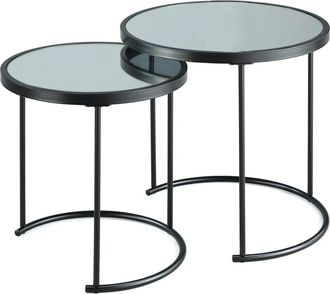 Oresteluchetta Set 2 mesas espejo con estructura acero negro mate, ø50/42 cm