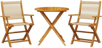 vidaXL Juego De Bistro De 3 Piezas Polipropileno Y Madera Maciza Beige Vidaxl