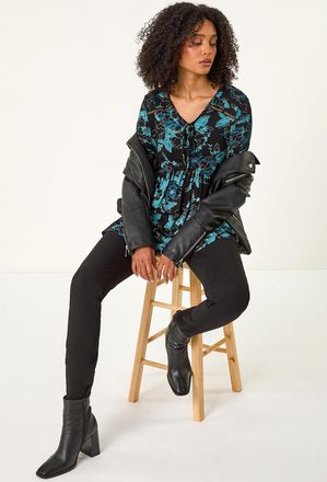 Roman Floral Print Ladder Trim Top