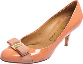 Ferragamo Pink Patent Leather Pimpa Vara Bow Pumps