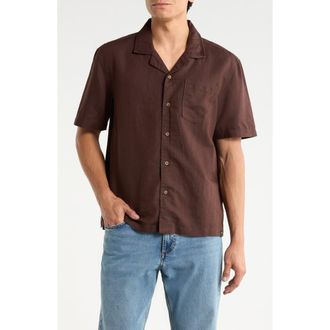 AG - Adriano Goldschmied Foster Linen & Cotton Camp Shirt in Oak Barrel at Nordstrom, Size Xx-Large