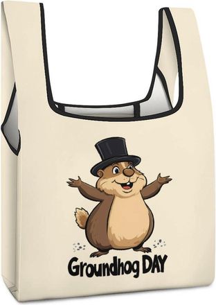Generic Happy Groundhog Day Shopping Bag Reusable Grocery Tote Bag Foldable Handbag for Travel Picnic
