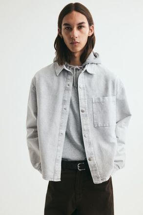 H&M Hooded Overshirt in Washed Light Gray at Nordstrom, Size Xx-Large