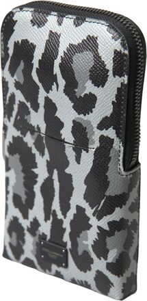 Dolce & Gabbana Grijze Luipaard Leder Heren Handtas Schoudertas Telefoon Tas