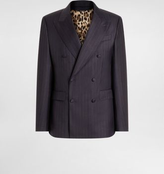 Dolce & Gabbana Double-breasted Sicilia Light Jacket In Pinstriped Wool - Man Multi-colored 48