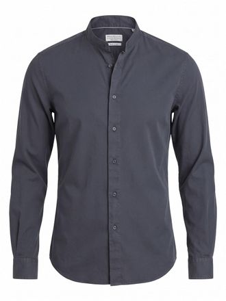 Brunello Cucinelli Garment-Dyed Twill Shirt With Mandarin Collar