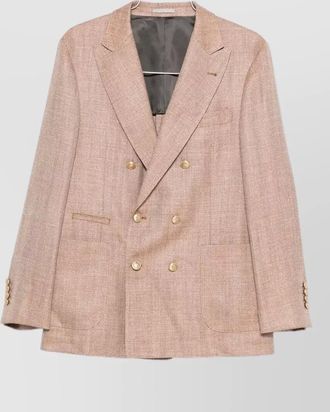Brunello Cucinelli silk linen herringbone double-breasted blazer