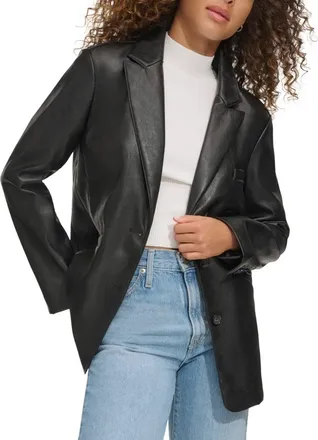 Levi's Blazer Jacket Womens Black Faux Leather Single Breasted GBO3043