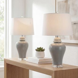 Jonathan Y Designs Winnie 27 Ceramic Urn LED Table Lamp in Gray at Nordstrom