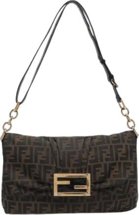Fendi Pre-owned Shoulder Bags, female, Brown, Size: ONE SIZE Pre-owned Canvas Shoulder Bag