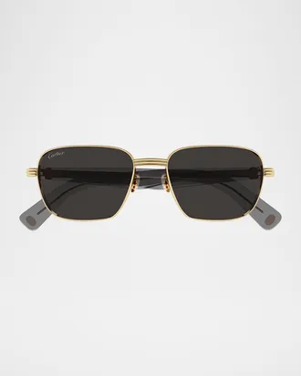 Cartier Men & apos;s C-Hinge Metal Rectangle Sunglasses
