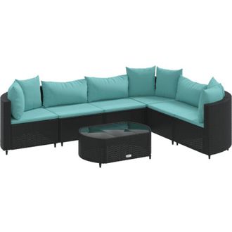 vidaXL Set De Sof&aacute;s De Jard&iacute;n 7 Pzas Con Cojines Rat&aacute;n Sint&eacute;tico Negro Vidaxl