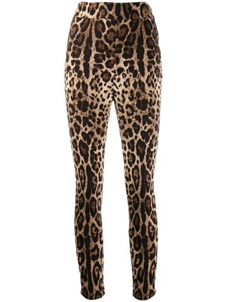 Dolce & Gabbana leopard-print cropped leggings - women - Silk/Spandex/Elastane - 42 - Neutrals