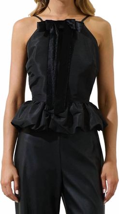 Sugarlips Finda Velvet Bow Peplum Top In Black