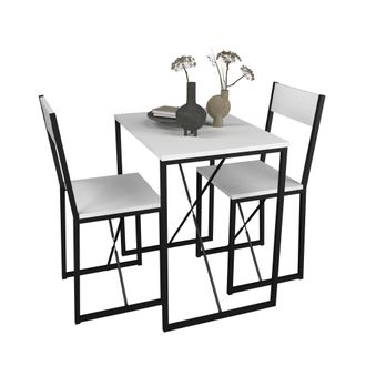 VCM Vcm 3 Unids Metal De Madera Grupo De Comedor Mesa De Cocina Mesa De Comedor Juego De Mesa Mesa De Grupo Sillas Insasi M (blanco)