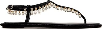 Rene Caovilla Zwarte Platte Sandalen met Gesp Sluiting - Dames - Sandalen - Zwart - 36 EU - Schoenen