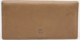 Carolina Herrera Beige Leather Flap Bifold Continental Wallet