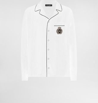 Dolce & Gabbana Linen Vanity Shirt With Heraldic Emblem - Man Shirts White 40