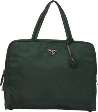 Prada Zip Around Tote Tessuto Khaki Nylon Handbag (Pre-Owned)