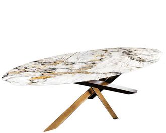 Global Interiors Ovaler Keramik Design Esstisch Skulpturo 280 x 130 cm, Aurora Oro