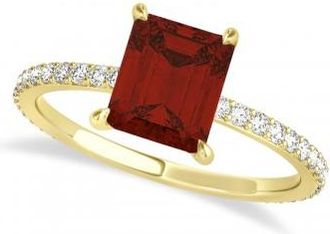 Allurez Emerald Garnet & Diamond Hidden Halo Engagement Ring 14k Yellow Gold (2.93ct)