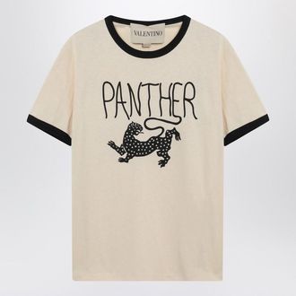 Valentino Garavani Butter-Colored T-Shirt With Panther Print