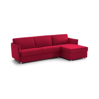 Dmora Sof&aacute; Cama Con Chaise Longue Scordia, Desenfundable, Almacenaje Made In Italy, Repelente Agua, Multiposici&oacute;n, Convertible En Cama, 260x160 Cm Rojo
