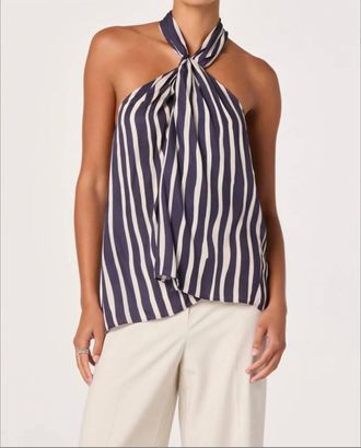 Astr Cira Twist-Front Halter Top In Navy /white Stripe