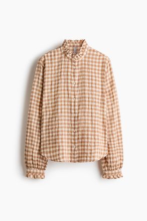 H&M Bluse mit Volantkragen - Beige/Kariert
