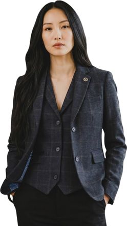 TruClothing Womens Navy 2 Piece Check Formal Tweed Blazer & Waistcoat Set - TPSTZ-7