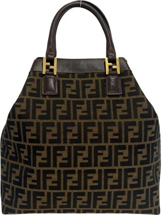 Fendi Brown Canvas Leather Handbag Tote Bag (Pre-Owned)
