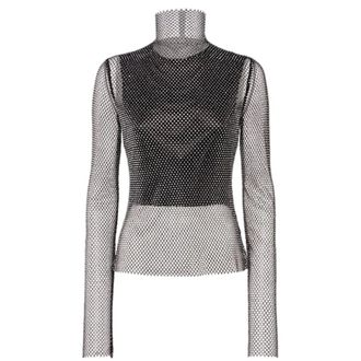 Sportmax Sportmax, Turtlenecks, female, Black, Size: M Valdai Net Mock-up with Rhinestones