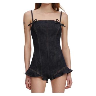 Self Portrait Playsuits, female, Blue, Size: 2XS Bow Denim Mini Dress