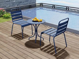 Vente-Unique Sala da pranzo da giardino 1 tavolo + 2 sedie impilabili D.60 cm in Metallo Blu notte - MIRMANDE