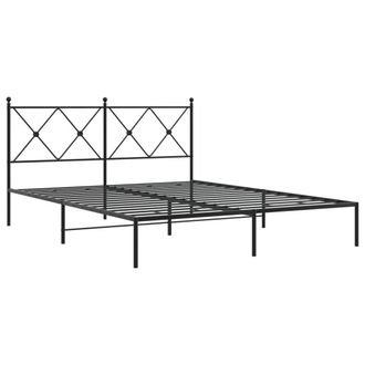Berkfield Home Metal Bed Frame without Mattress with Headboard Black 160x200cm | Size: 160x200 cm
