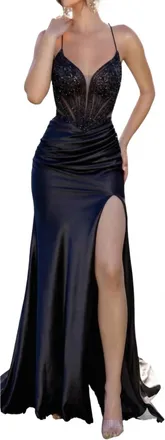 Portia & Scarlett Formal Beaded Jersey Gown In Black