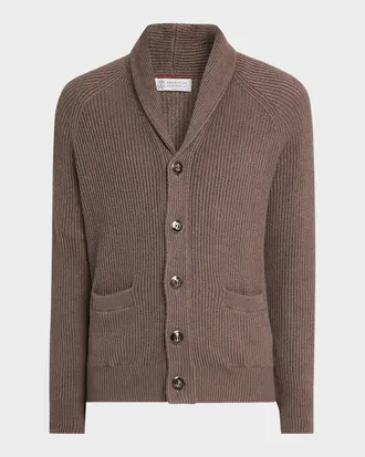 Brunello Cucinelli Men & apos;s Cotton Rib Shawl Cardigan