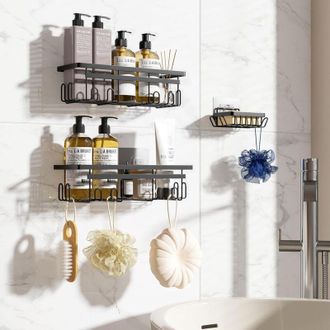 OEM Estante De Ba&ntilde;o Negro Con Jabonera, Juego De 3 Piezas, Estante De Ducha Sin Taladrar, Accesorio De Ba&ntilde;o Inoxidable, Art&iacute;culos Esenciales Para El Ba&ntilde;o 