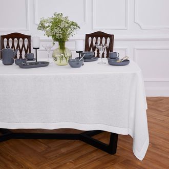 Solino Home Linen Tablecloth for Dining Table, Holiday and Everyday Dining Table Decor - Sonoma Hemstitch in White at Nordstrom, Size X-Large