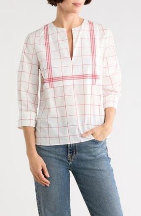 Longchamp Windowpane Print Cotton Top in White/Red at Nordstrom Rack, Size 4 Us / 36 Fr