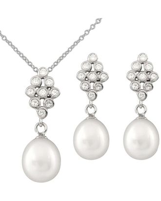 Splendid Pearls Silver 8Mm Pearl Cz Set