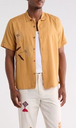 Raga Man Imaran Embroidered Button-Up Shirt in Camel at Nordstrom Rack, Size X-Large